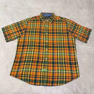 Woolrich Button Front Shirt size L Multicolor Plaid Short Sleeve Collar Pocket